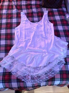 White Satin Lace-Trim tiered high low dress